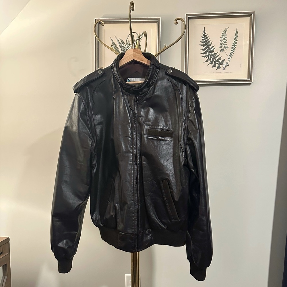 VTG Members Only By Europe Craft Brown Leather Bomber Racer Jacket Size 46
